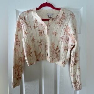 Cream and Pink Floral Knit Cardigan